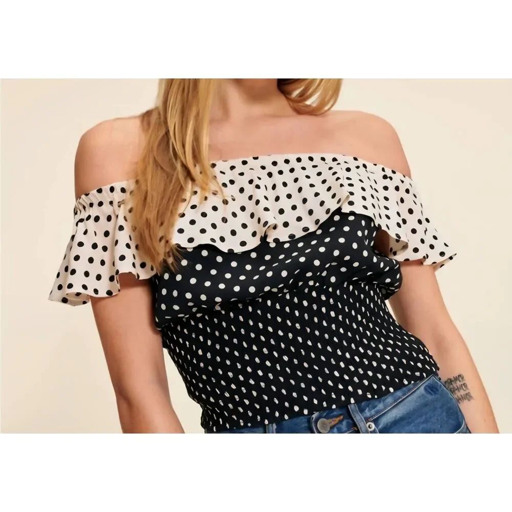 Rouje Paris Maxine off the shoulder polkadot blouse sz 34/US 2